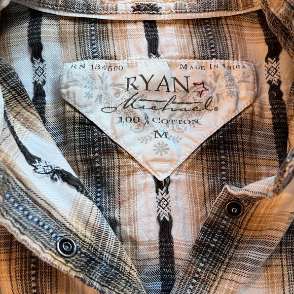 Ryan Michael Western Snap Button Plaid Long Sleeve Shirt 100% Cotton - Medium - Picture 3 of 8